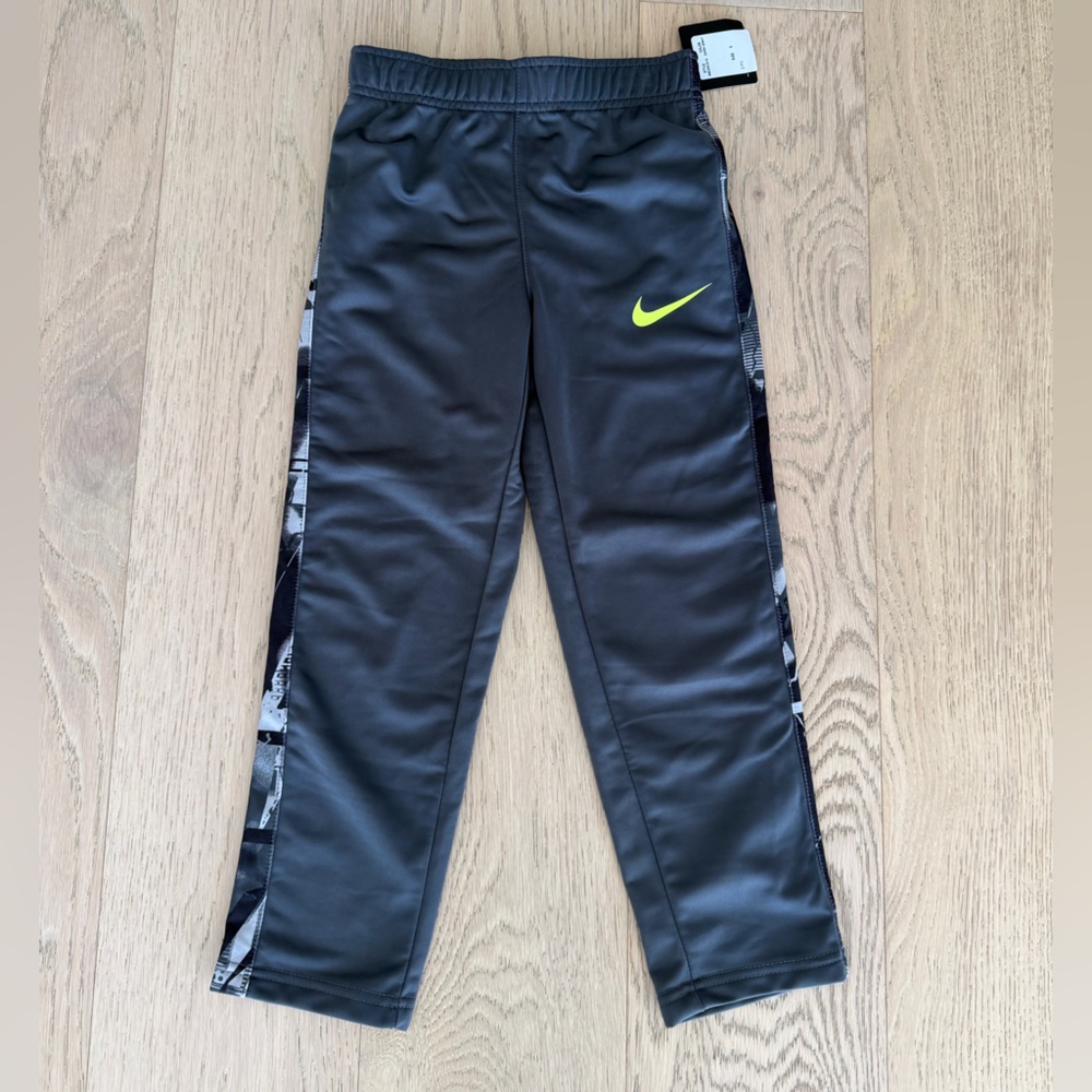 Nike Kids Dark Gray Joggers with Neon Logo Sz 5-6